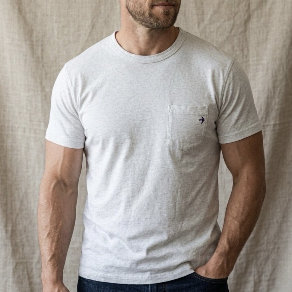 Relwen Ringspun Pocket Tee Shirt Men's Medium Crew Neck 100% Cotton Gray